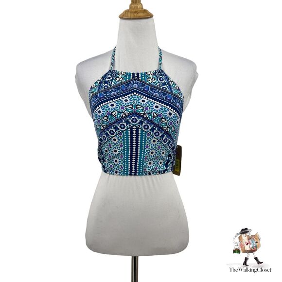 Cremieux Casa Blanca Midkini Swim Top Womens S Small Multi Halter Lace Up Back - Picture 1 of 9